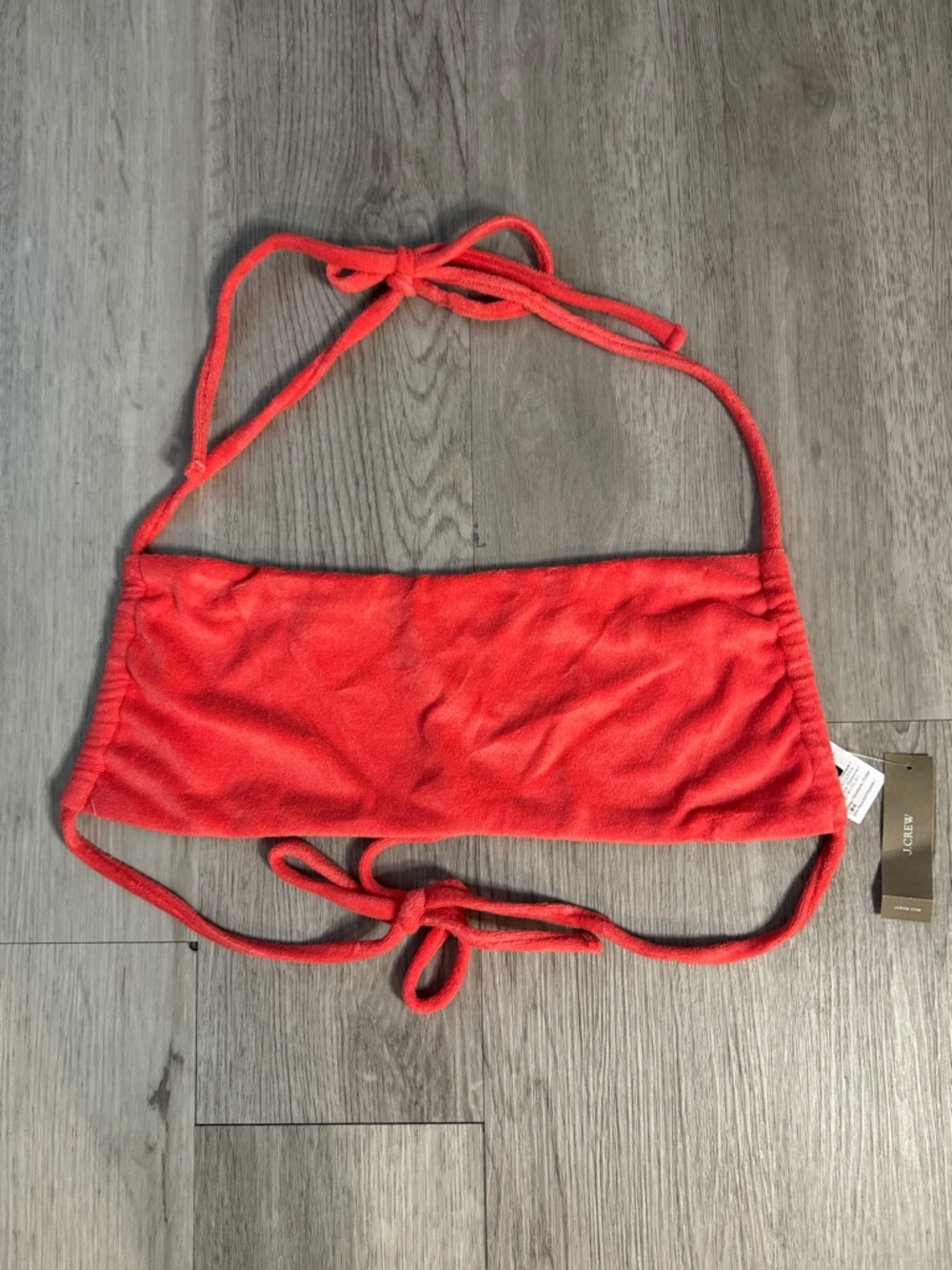 J. Crew Coral Terry Cloth Bandeau Tie Back Bikini Swim Bathing Suit Top XL NWT